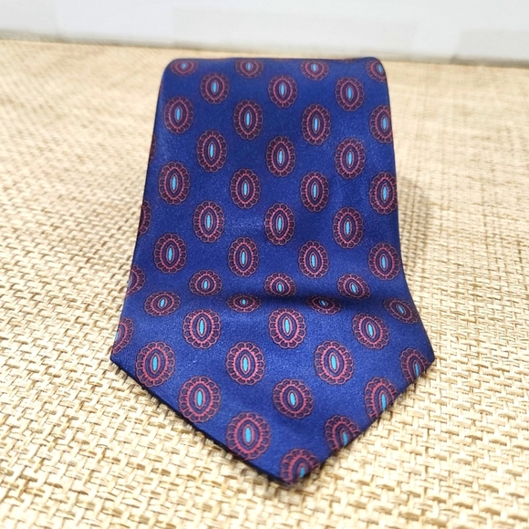 GIVENCHY Monsieur‎ Men's Tie Blue Red Medallions Made in Mexico Designer Classic - Picture 1 of 5